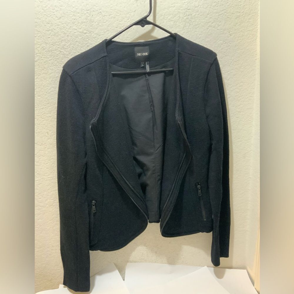 Nic + Zoe Sweater Blazer decorative zip fully lined L